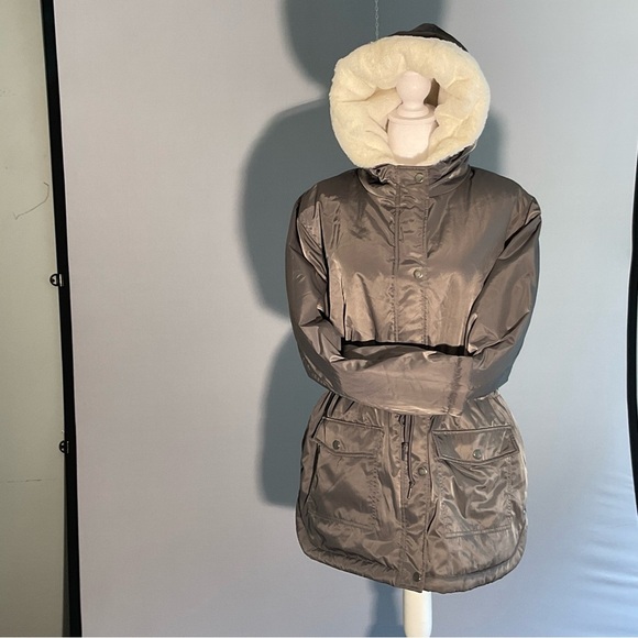 Riley & James Lg Slate Gray, Water Proof Puffer Jacket, White Faux Fur Lining - Picture 10 of 16